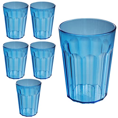 Hummelladen 6 Stück Acryl Trinkglas BLAU - 450 ml Trinkgläser - für 6 Personen - Camping Glas Set - bruchfest - Kunststoff Party Picknick Kinder Wasserglas von Hummelladen