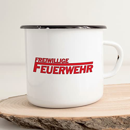 Huuraa Emaille Tasse Freiwillige Feuerwehr langes F 300ml Vintage Kaffeetasse mit Motiv für alle Feuerwehrmänner und Feuerwehrfrauen von Huuraa