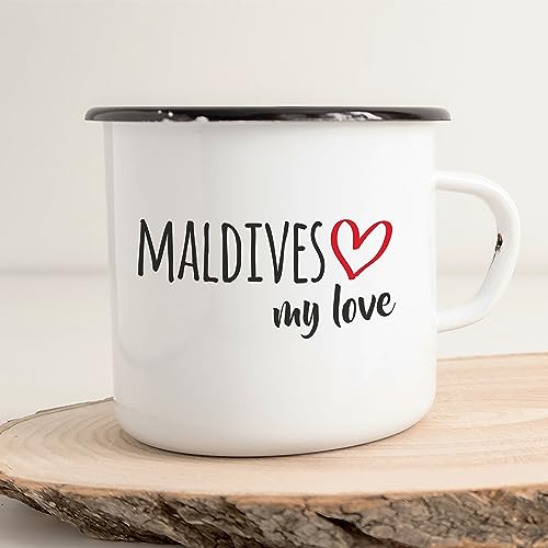 Huuraa Emaille Tasse Maldives my love 300ml Vintage Kaffeetasse für alle Fans der Malediven von Huuraa