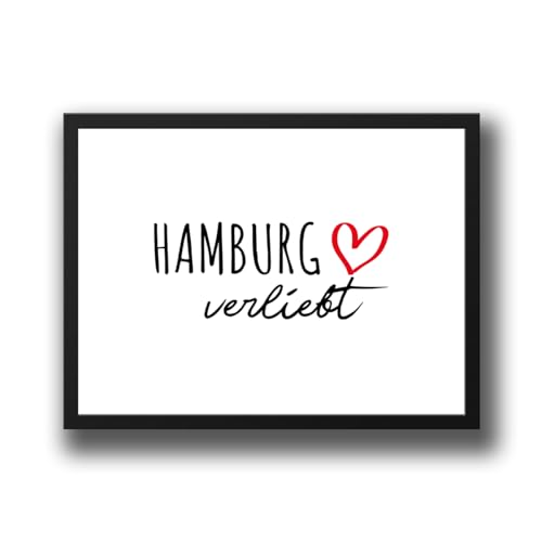 Huuraa Poster Hamburg verliebt Deko Wandbild Größe A1 594 x 841mm mit Namen deiner Lieblingsstadt Geschenk Idee für Freunde und Familie von Huuraa