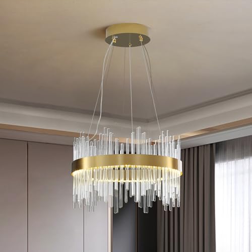 HvKvHvY Moderner Kristall-Kronleuchter, Unterputz-Kronleuchter, LED-Gold-Pendelleuchte, Deckenleuchte, Hängelampe für Küche, Wohnzimmer, Schlafzimmer, Flur, Treppe von HvKvHvY