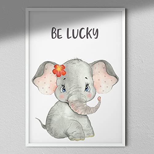 Be Lucky – Elefanten-Druck | Kinderzimmer Kunst Wand | Kinderzimmer Dekor | Baby-Tierdruck nur A4 von Hygge Creations