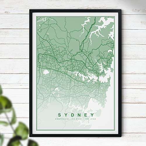Hygge Creations Karte von Sydney Druck – Karte Wandkunst, Reiseposter | Australien Karte nur Druck A4 von Hygge Creations
