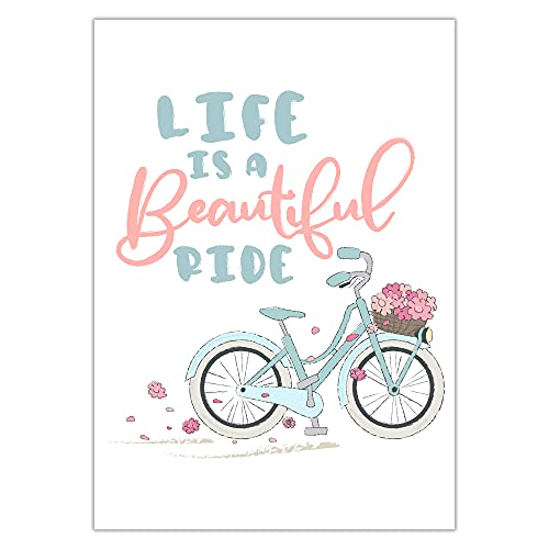 Hygge Creations Life is a beautiful ride – Typografie-Druck | Pastell-Poster | Fahrraddruck | Geschenkidee | Heimdekor-Druck nur A4 von Hygge Creations