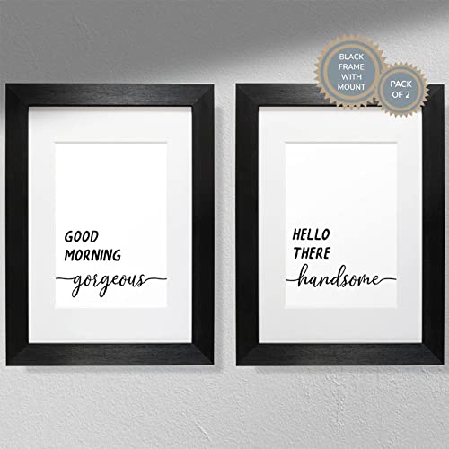 Hygge Creations Typografie-Drucke mit Aufschrift Good Morning Gorgeous, Hello There Handsome (2 Stück) | Schlafzimmer-Drucke | nur für Paare, A4 drucken von Hygge Creations