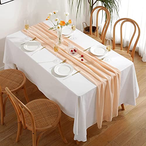 Hykiee Tischläufer Aprikose, Tischläufer Hochzeit tischdeko geburtstag kommunion taufe deko jugendweihe mädchen junge konfirmation, Modern Chiffon Stoff Table Runner tisch deko Outdoor Indoor 73*304cm von Hykiee