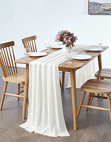 Hykiee Tischläufer Beige, Tischläufer Hochzeit tischdeko Geburtstag Kommunion Taufe deko Jugendweihe mädchen Junge konfirmation, Modern Chiffon Stoff Table Runner Tisch deko Outdoor Indoor 73 * 304cm von Hykiee