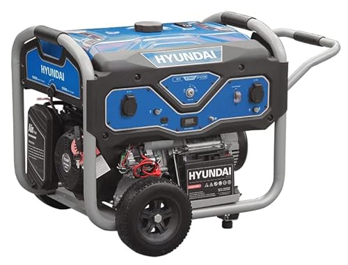 HYUNDAI Benzin Generator BG55053, Stromerzeuger mit 15PS Motor und 5.5kW max. Leistung, Handstart und E-Start, Notstromaggregat für Baustellen mit 2 x 230V Anschlüssen, Stromgenerator, Stromaggregat von Hyundai