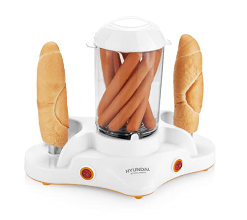 HYUNDAI Hot-Dog-Maker HDM 120 I 1-12 Würstchen I 1-6 Eier I Maiskolben kompatibel I 2 Ständer zum erhitzen von Brötchen I Kleiner Helfer für Wiener, Eier und Mais von Hyundai