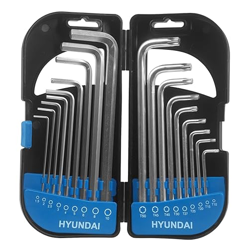 Innensechskant-Schlüsselset 59522, Hyundai (19-teilig, Innensechskantschlüssel, Sechskantschlüssel, Winkelschlüssel, Universalhalter) von Hyundai