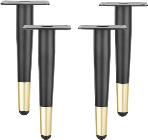 HyyKjEU 4-teilige DIY-Tischbeine aus Metall, Moderne konische Schrankstützbeine, Küchenbeine mit Befestigungsschrauben (30 cm, Schwarz + Gold) (Color : Black+Gold, Size : 60cm/23.6in) von HyyKjEU