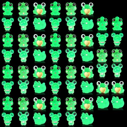 HyzaPhix 60 pcs Mini Harz Frösche Leuchtend, Mini Frösche Figuren, Kleine Miniatur Frösch für Aquarium Miniaturgarten Handwerk Topfdekorationen von HyzaPhix
