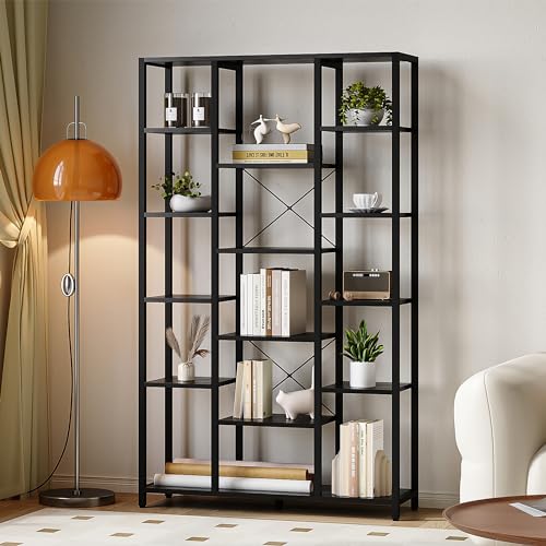 Hzuaneri Bücherregal, Standregal mit 6 Ebenen 15 Ablagen, Verstellbare offene Ablagen, für Wohnzimmer, Büro, Schlafzimmer, 30 x 70 x 170cm, Schwarz mit Holzmaserung, BC15004B von Hzuaneri