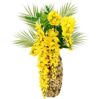 I.GE.A. Kunstblume "Blumenarrangement Goldregen mit Palmenzweige", Vase aus Wasserhyazinthe von I.Ge.A.