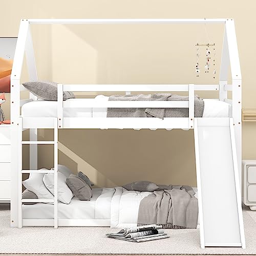 I0I&I0I Kreatives Haus-Etagenbett für Kinder mit Rutsche und Leiter, Doppelbett (Weiß, 140x200cm) von I0I&I0I