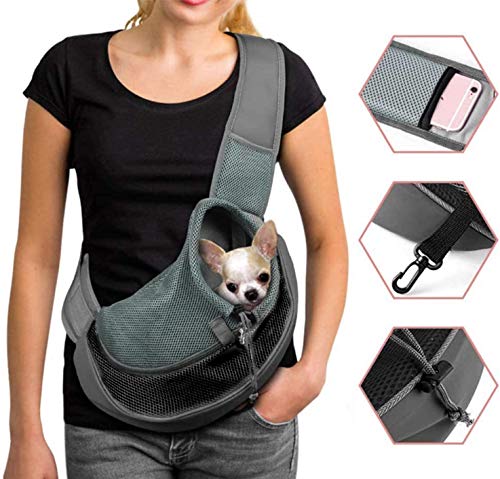 IBLUELOVER Tragetasche Hund Katze Welpen Tragetuch Haustier Schleuderträger Atmungsaktiv Umhängetasche Verstellbar Hundetasche Outdoor Schultertasche Reisen Transporttasche Mesh Hundetragebeutel von IBLUELOVER