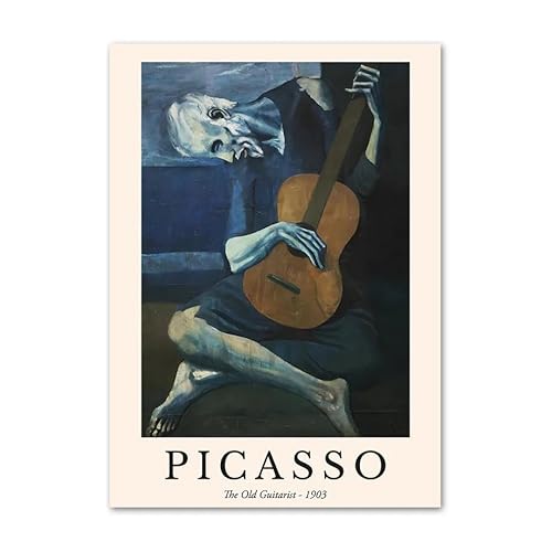 ICASSE Picasso-Ausstellungsposter und Druck, abstrakte Wandkunst im Retro-Stil, „Der alte Gitarrenspieler“, Leinwandgemälde, ästhetisches Bild für Heimdekoration, 50 x 70 cm x 1, ohne Rahmen von ICASSE