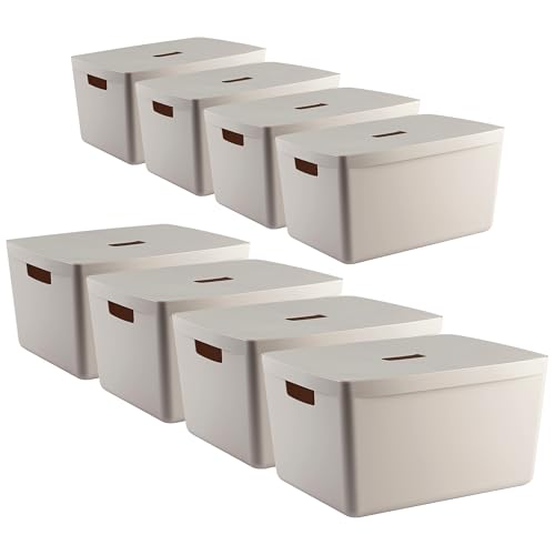 IDEA HOME 8 Stück Aufbewahrungsbox Kunststoff Organizer Box Körbe Aufbewahrung Kunststoffbox für Badezimmer Regal mit Deckel 28L von IDEA HOME