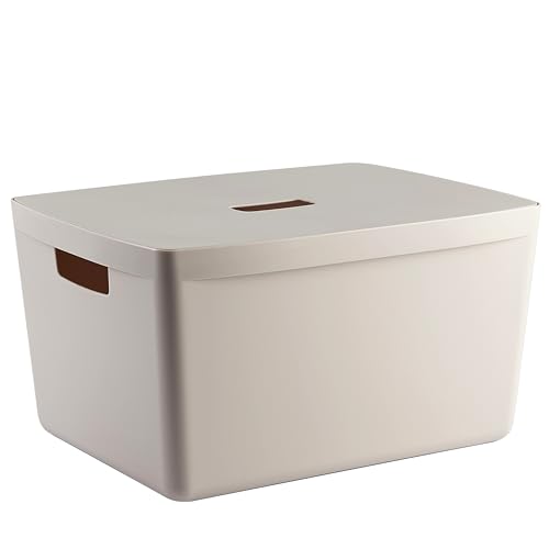 IDEA HOME Aufbewahrungsbox Kunststoff Organizer Box Körbe Aufbewahrung Kunststoffbox für Badezimmer Regal mit Deckel 28L von IDEA HOME