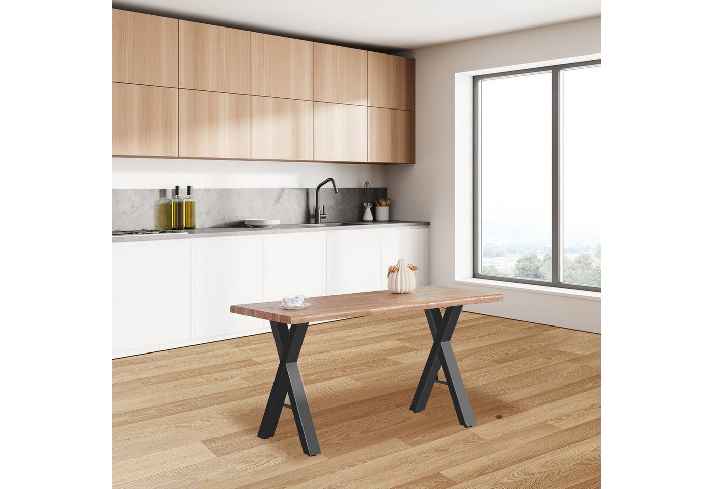 IDEASY Esstisch Konferenztisch, Küchentisch, 120 x 70 x 76 cm, (Arbeitsplatte 4 cm, einfach zu montieren, matte Oberfläche), Design mit gebogenen Kanten, moderne Beine in X-A-Form von IDEASY