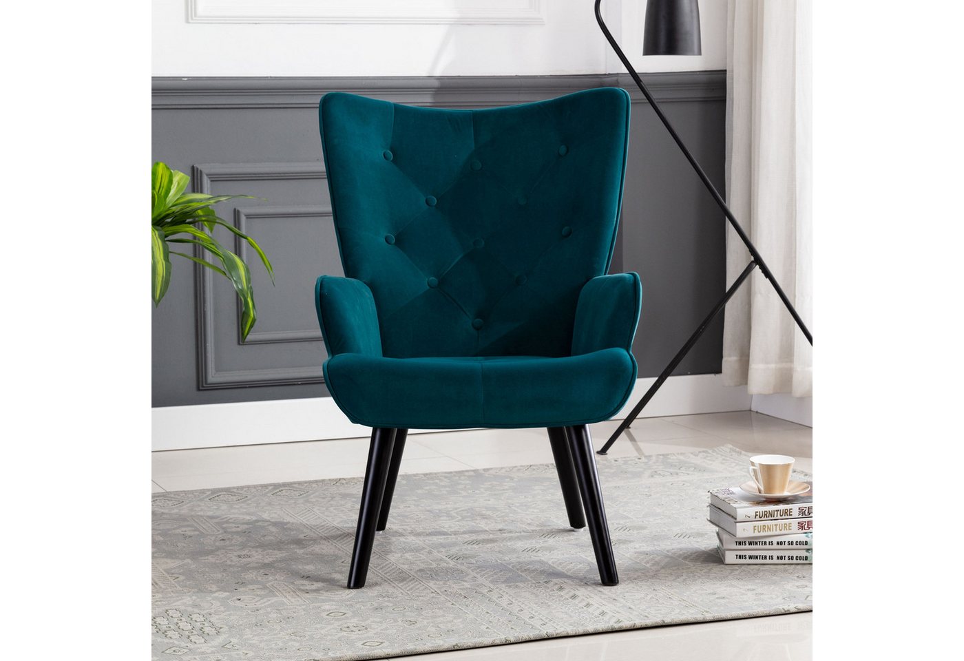 IDEASY Loungesessel Loungesessel, gepolsterter Sessel mit Flügellehne und Holzbeinen, (mit Armlehnen), geeignet für Wohnzimmer, Zuhause, Büro, Schlafzimmer, Café von IDEASY