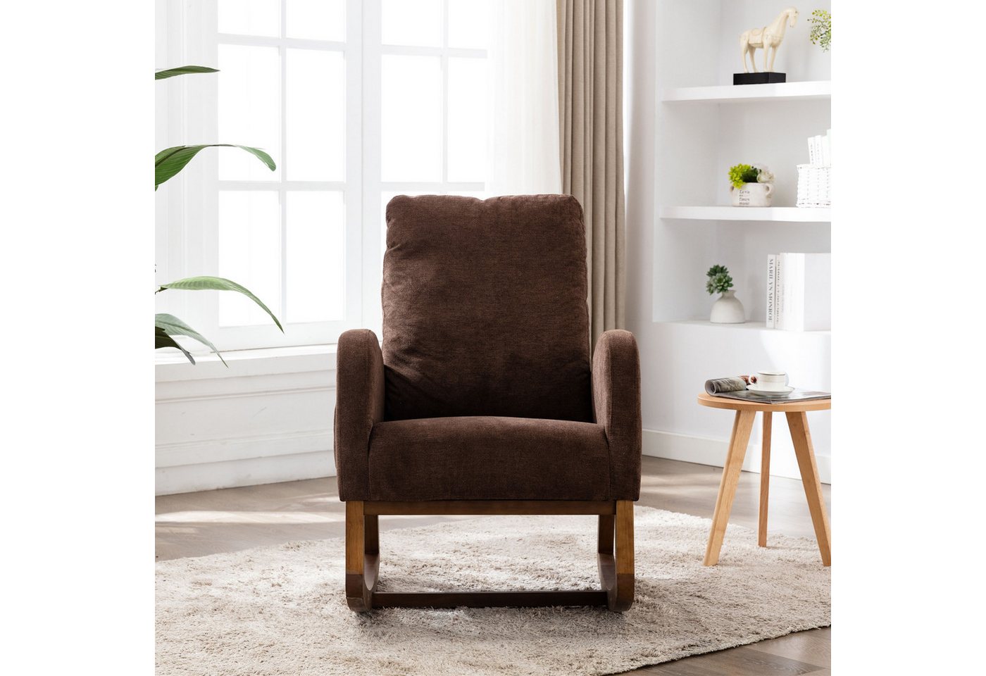 IDEASY Schaukelstuhl gepolsterter Stuhl Sessel mit gepolsterter hoher Rückenlehne, Seitentaschen, geeignet für Wohn- und Schlafzimmer von IDEASY