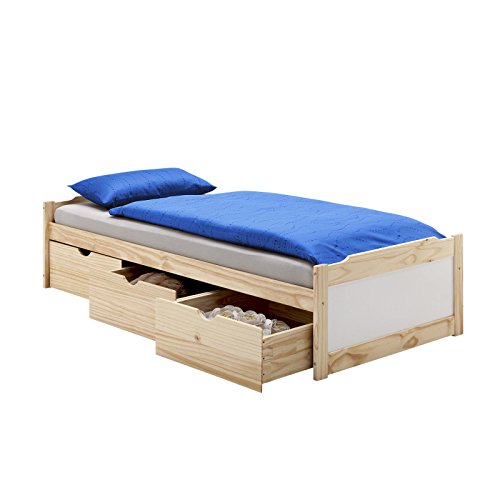 IDIMEX Bett MIA aus massiver Kiefer in Natur, schönes Funktionsbett mit 3 Schubladen, praktisches Jugendbett mit Liegefläche 90 x 200 cm von IDIMEX