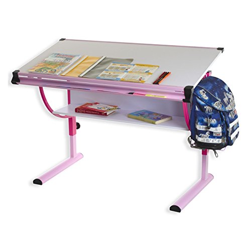 IDIMEX Kinderschreibtisch Schülerschreibtisch Carina in rosa pink, Schreibtisch höhenverstellbar und neigungsverstellbar von IDIMEX