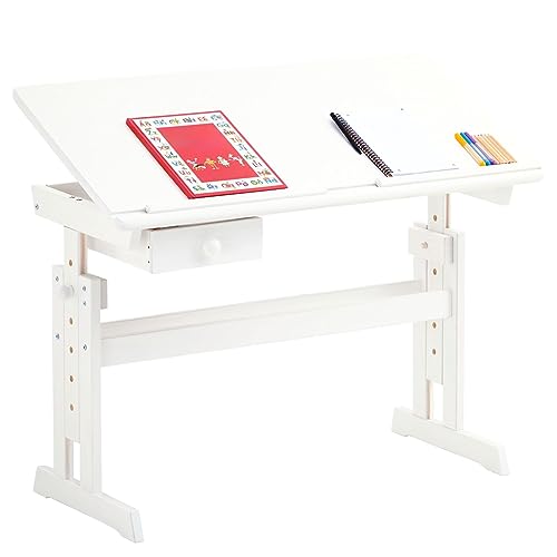 IDIMEX Kinderschreibtisch Flexi mit Kippfunktion und Höhenverstellung, praktischer Schreibtisch aus massiver Kiefer in weiß von IDIMEX