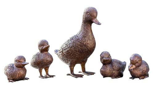 IDYL Bronze-Skulptur Set aus fünf Enten | 19x10x16 cm |Tierfigur aus Bronze handgefertigt | Gartenskulptur oder Teich-Dekoration | Hochwertiges Kunsthandwerk | Wetterfest von IDYL