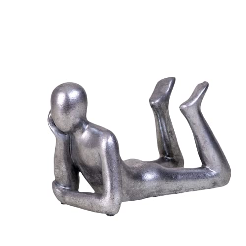 IDYL Moderne Skulptur Figur Sandsteinguss Lying Man | wetterfest |silberfb. | Masse 31x14x19 cm | Dekorationfigur für jeden Wohnbereich, Balkon und Garten | von IDYL