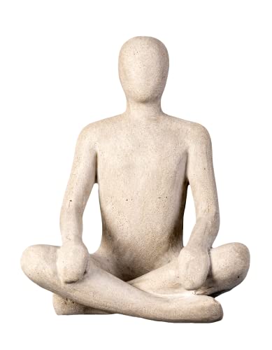 IDYL Moderne Skulptur Figur Sandsteinguss Sitting Man Crossed Legs | wetterfest | Farbe beige | Masse 22x18x28 cm | Dekorationfigur für jeden Wohnbereich, Balkon und Garten von IDYL