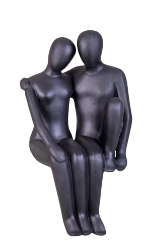 IDYL Moderne Skulptur Figur Sandsteinguss Sitzendes Liebespaar | wetterfest | schwarz | 29x27x55 cm | Dekorationsfigur für jeden Wohnbereich von IDYL