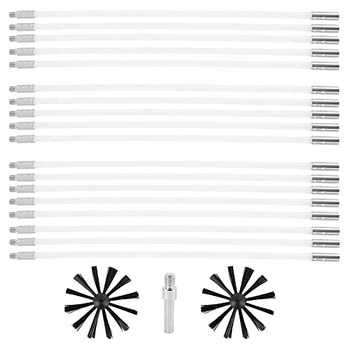 Kaminbürste Stange Set, Ofenrohrbürste Schornsteinbürsten, Kanalentlüftungs Reinigungsset Mit 18 Flexible Stangen 2 Nylon Bürstenkopfs (2 Bürstenkopfs, 18 Stangen) von IGTOPS