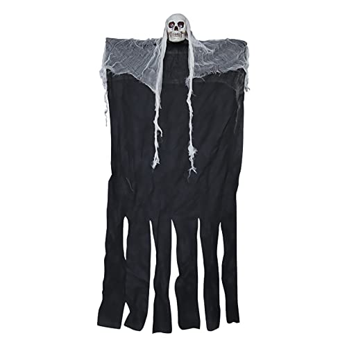 Packung hängende Halloween-Skelett-Dekorationen Sensenmann für beste Halloween-Outdoor-Dekorationen, 1,8 m Girlande, beflockt (schwarz, Einheitsgröße) von IHEHUA