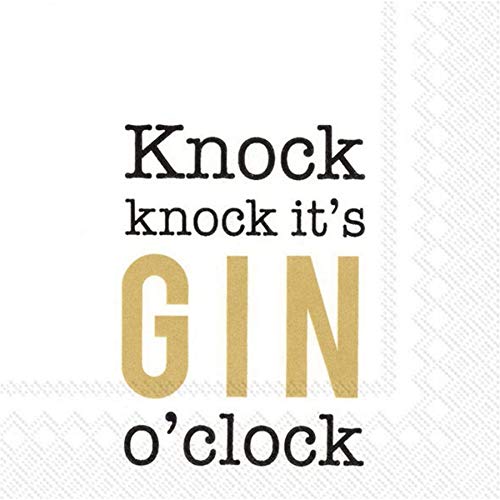 IHR Cocktail-Servietten, Papier, Motiv Knock Knock It's Gin O'Clock, 20 Stück von IHR