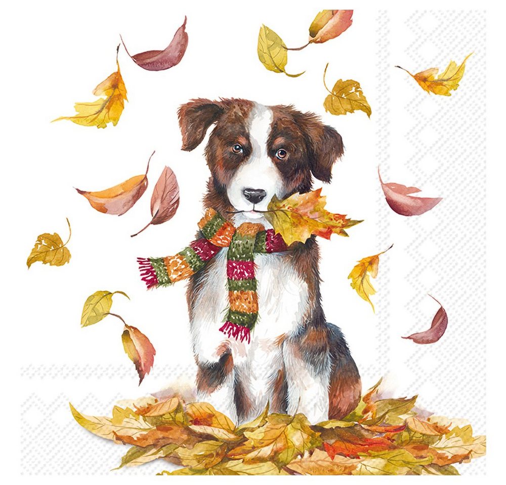 IHR Papierserviette Hund im Herbstlaub, (20 St), 33 cm x 33 cm von IHR