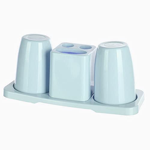 IKAAR Badbürstbecher Zahnbürstenhalter Aufbewahrungs-Organizer fürs Badezimmer Caddy aus Kunststoff mit Doppel-Zahnputzbecher Blau von IKAAR