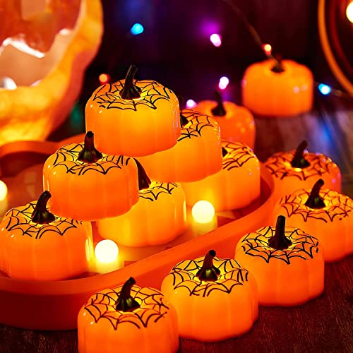 IMAGE Halloween Teelichter LED Kürbis Kerzen flackernde mini Orange Pumpkin Kerzen für Halloween Party Außen von IMAGE