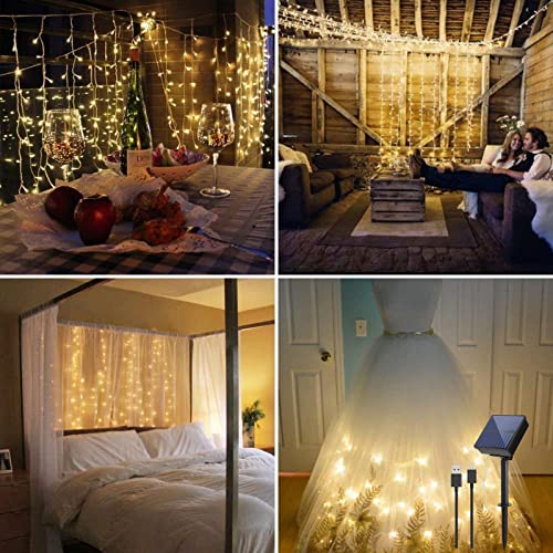 IMAGE Solar Lichtervorhang 3x3m LED Lichterkette Vorhang mit 300 LEDs 8 Beleuchtungsmodi für Zimmer Deko Weihnachten Hochzeit, warmweiß von IMAGE
