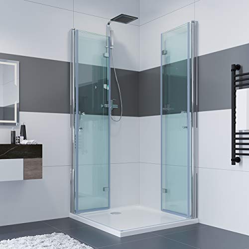 IMPTS 75 x 90 x 195 cm Duschkabine Eckeinstieg Doppel Falttüren Duschtüren 180º Eckig Dusche Duschwand Duschabtrennung mit NANO Beschichtung von IMPTS