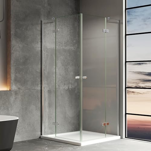 IMPTS Duschkabine 90x90 CM Eckeinstieg Falttür Duschtüren mit Diagonalen Sicherheitsstange Eckig Dusche Duschwand Duschabtrennung mit 6mm ESG Glas Doppel Falttüren, Höhe 185cm von IMPTS