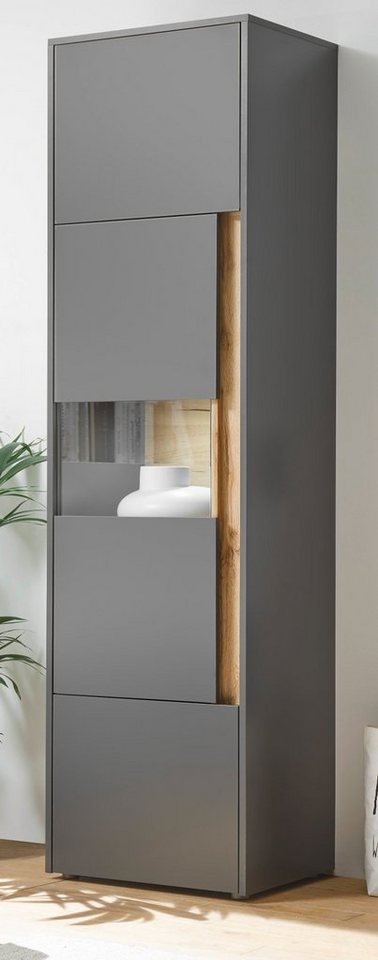 Furn.Design Aktenschrank Center (Hochschrank in grau mit Wotan Eiche, 3-türig, 50 x 200 cm) 5 Ordnerhöhen von Furn.Design