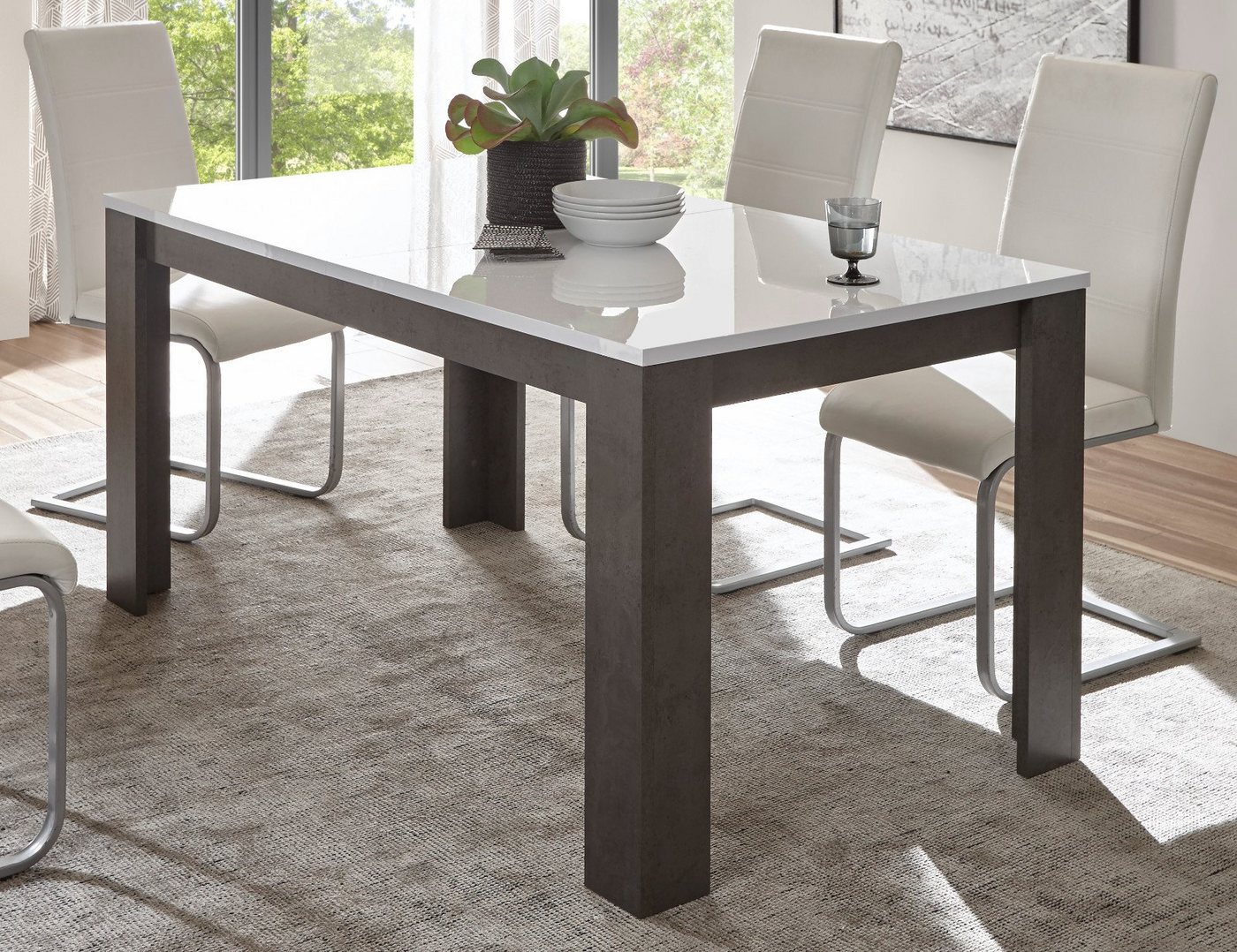Furn.Design Esstisch Briard (in weiß Hochglanz und grau, ausziehbar, 160 - 200 cm), für bis zu 8 Personen von Furn.Design
