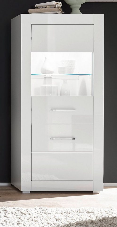 Furn.Design Midischrank Carrara (Vitrine halbhoch, 2-türig, 65 x 142 cm) in weiß Hochglanz von Furn.Design