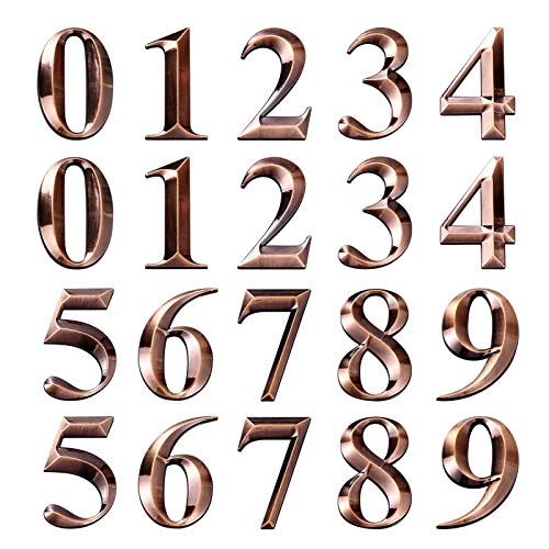 INCREWAY 3D-Adressnummern, 20 Stück, 5 cm, selbstklebende Hausnummern, Briefkasten-Nummern 0–9, für Wohnung, Zuhause, Büro (Antik-Bronze) von INCREWAY
