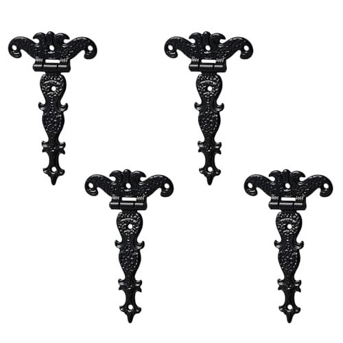 INCREWAY 4 klassische dekorative T-Scharniere, 8,1 cm, robuste Zinklegierung, T-Gurt-Scharniere, antike Schuppentürscharniere mit Schrauben (schwarz) von INCREWAY