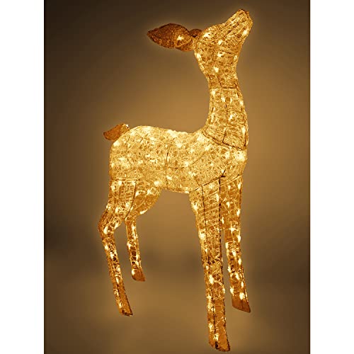 Große Acryl Hirschkuh Weihnachtsdekoration LED Hirsch Beleuchtung Figur warmweiß Strombetrieb mit 120 LED von INDA-Exclusiv