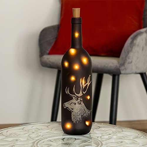 INDA-Exclusiv Große Weihnachtsdeko LED-Deko-Glas-Flasche Rentier Elch Hirsch Flasche Lichterkette warmweiß H37cm von INDA-Exclusiv