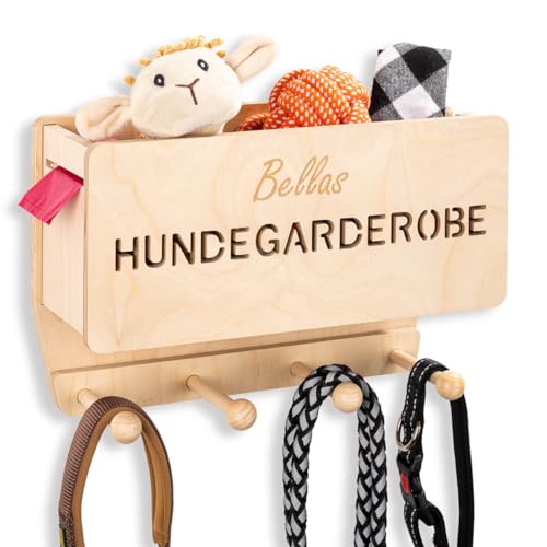 INEXTERIOR Hundegarderobe CLASSIC aus Holz - personalisierbar - in Deutschland handgefertigt - Garderobe für Hundeleinen mit Abl... von INEXTERIOR